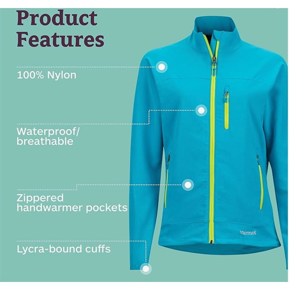 Marmot Womens Tempo Active‎ Jacket Blue Sea Waterproof Adventure Sz Medium EUC - Picture 3 of 16
